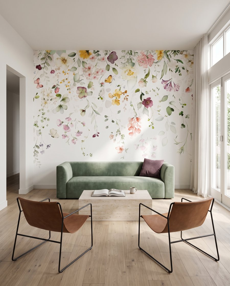 Fleurs en cascade dans un intérieur