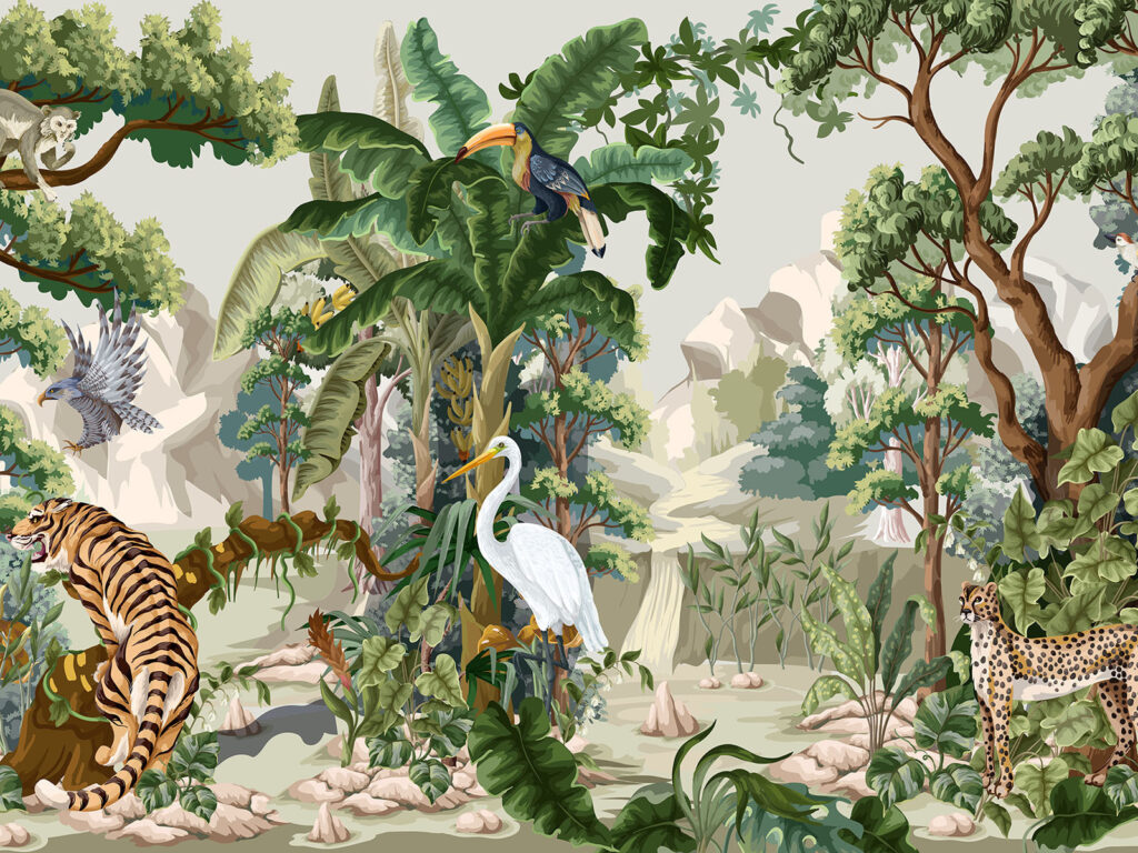 Animaux dans la verdure — motif complet