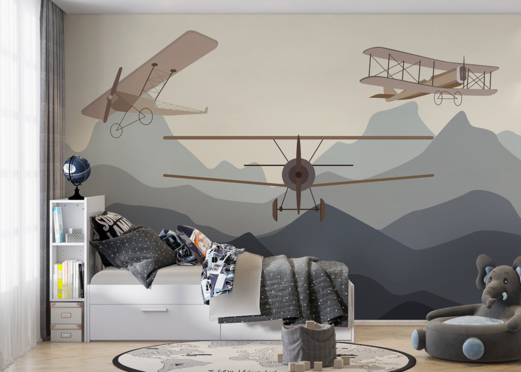 Avions et montagnes sombres dans un intérieur