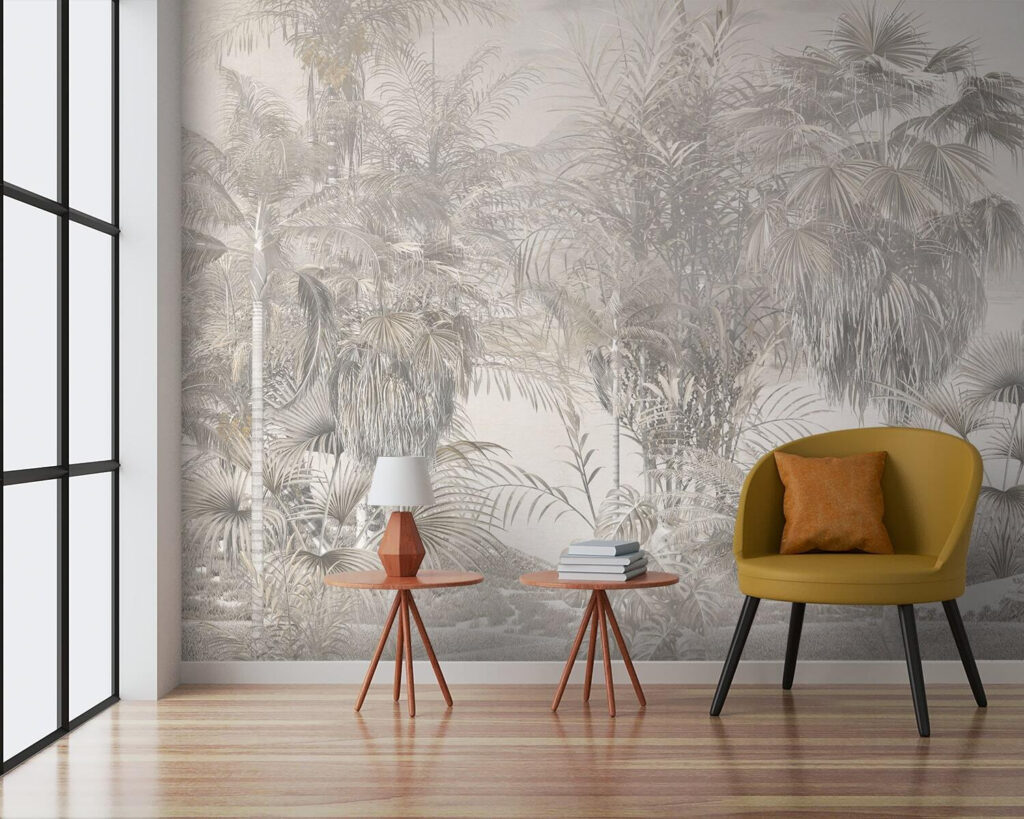 Palmiers aux lointains gris dans un intérieur
