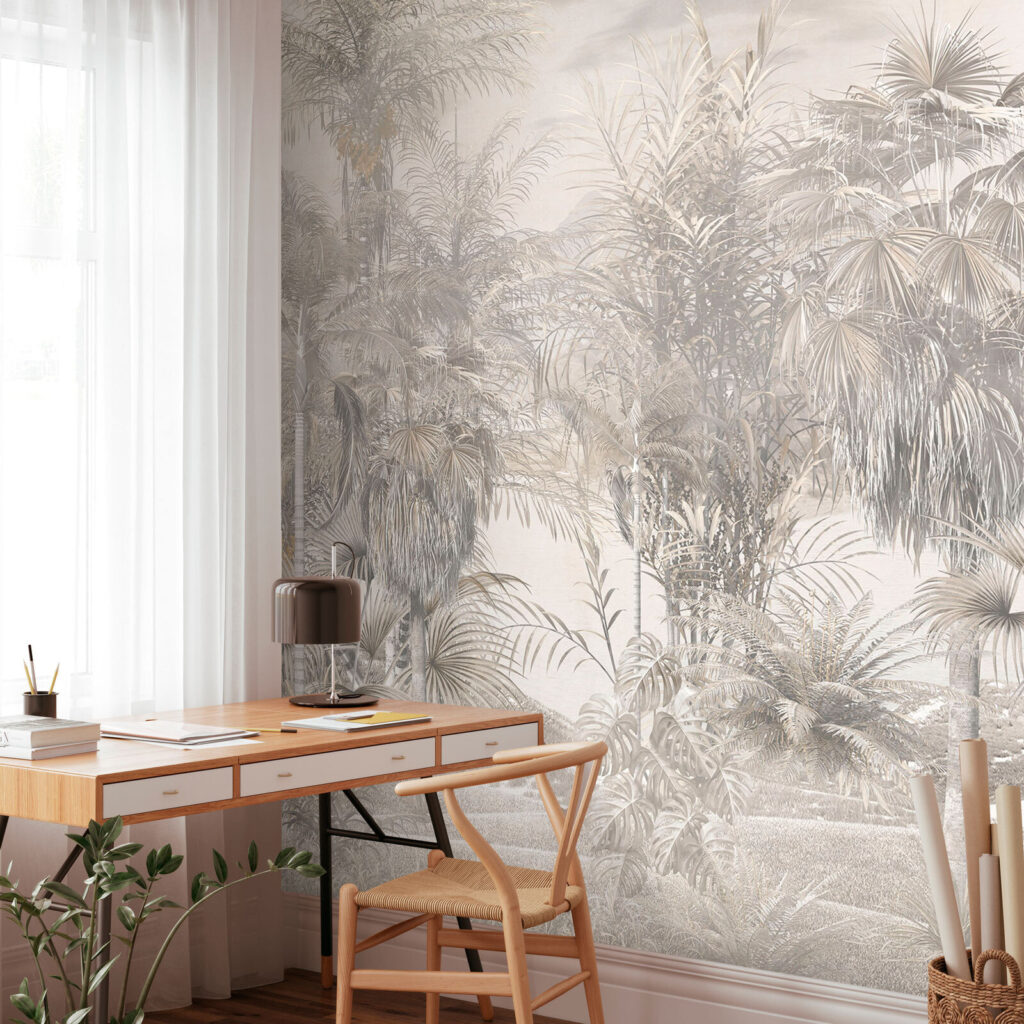 Palmiers aux lointains gris dans un intérieur