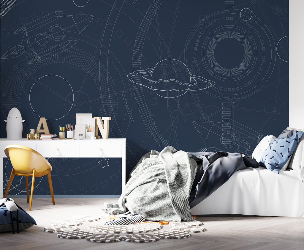 Planètes au trait fin dans un intérieur