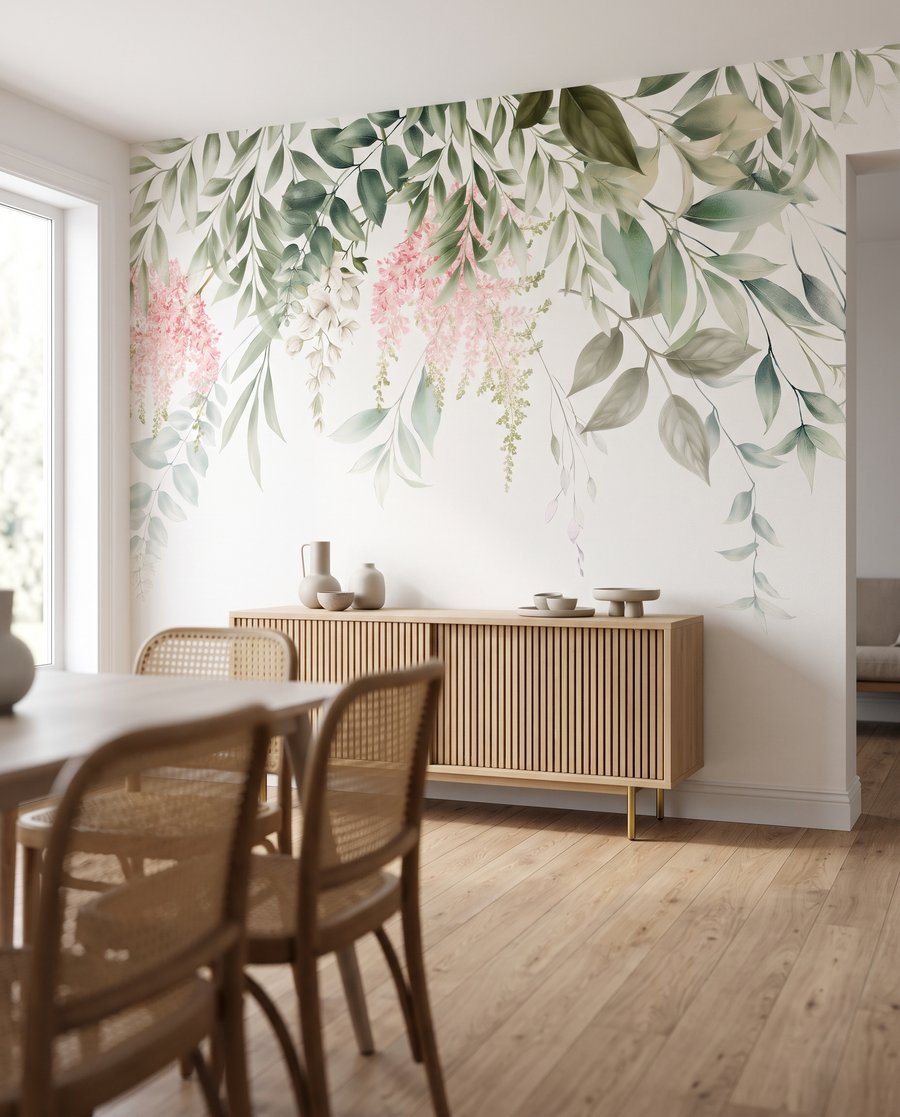 Fleurs et feuillage retombant dans un intérieur