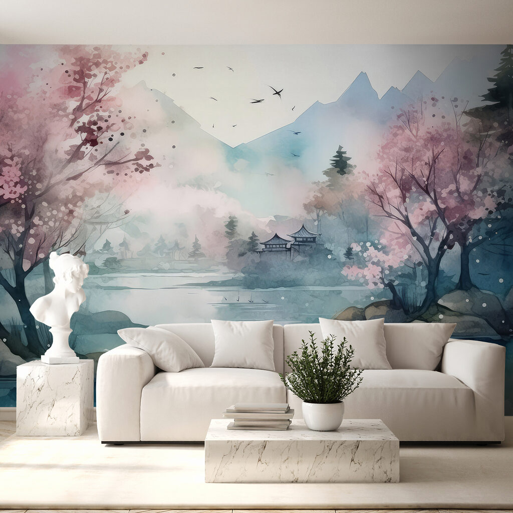 Reflets fleuris en montagne dans un intérieur