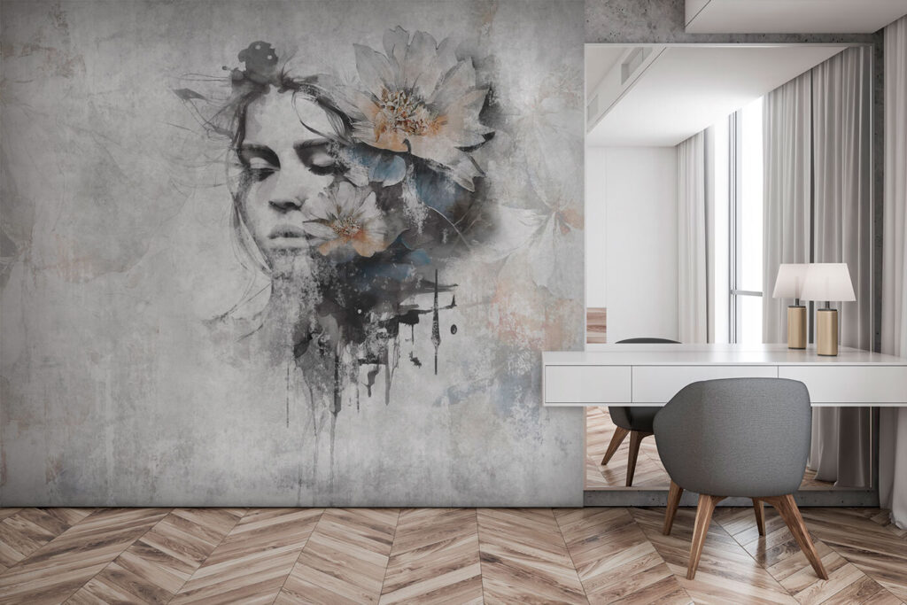 Visage en touches grises dans un intérieur