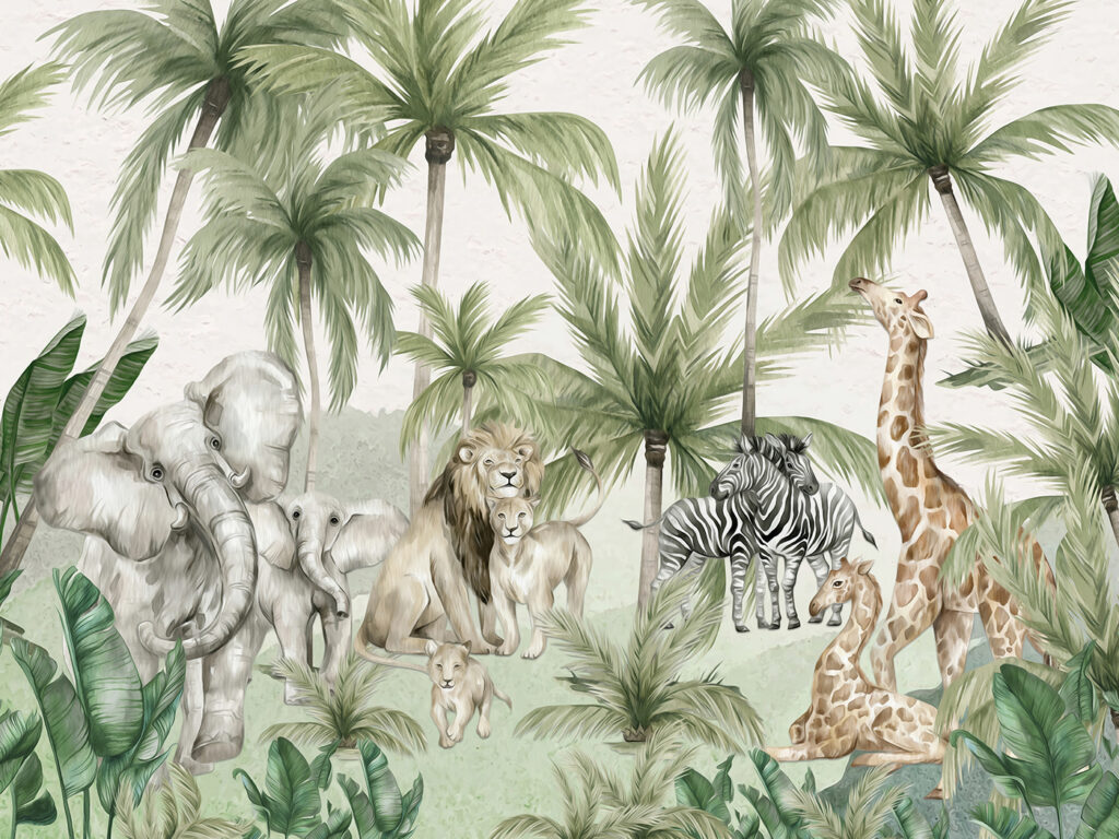 Éléphants dans la jungle — motif complet