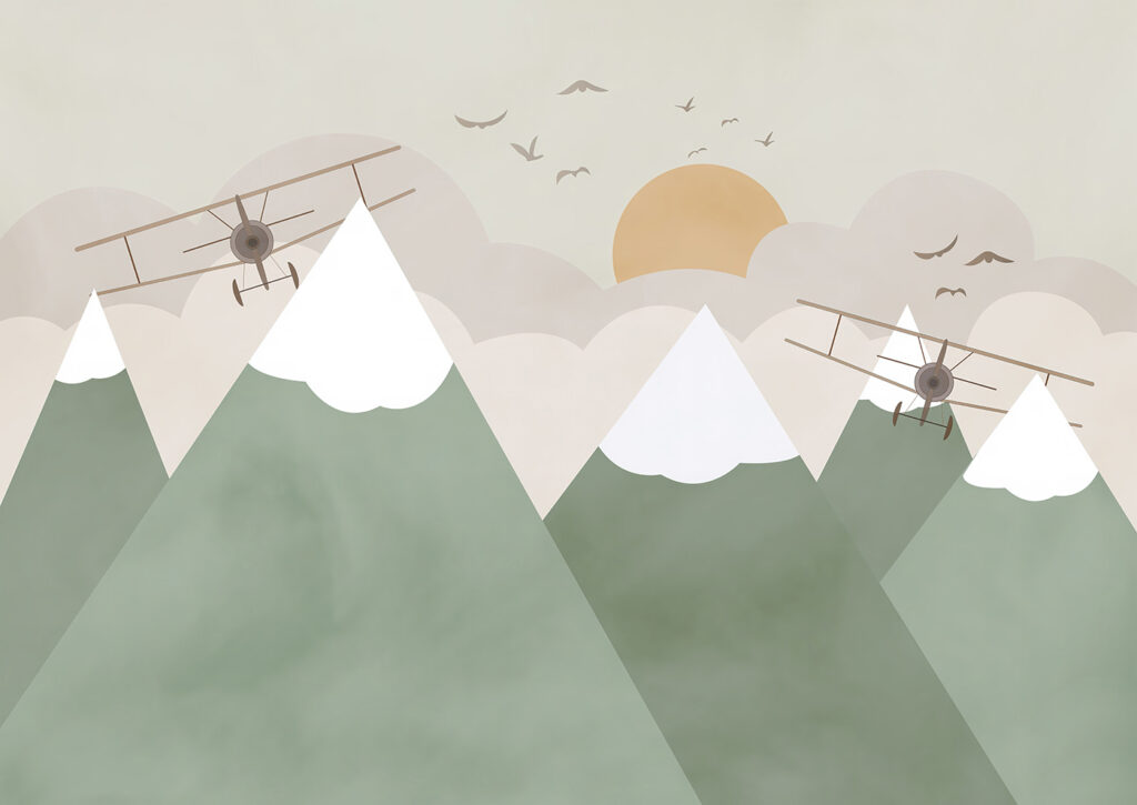 Avions et sommets verts — motif complet