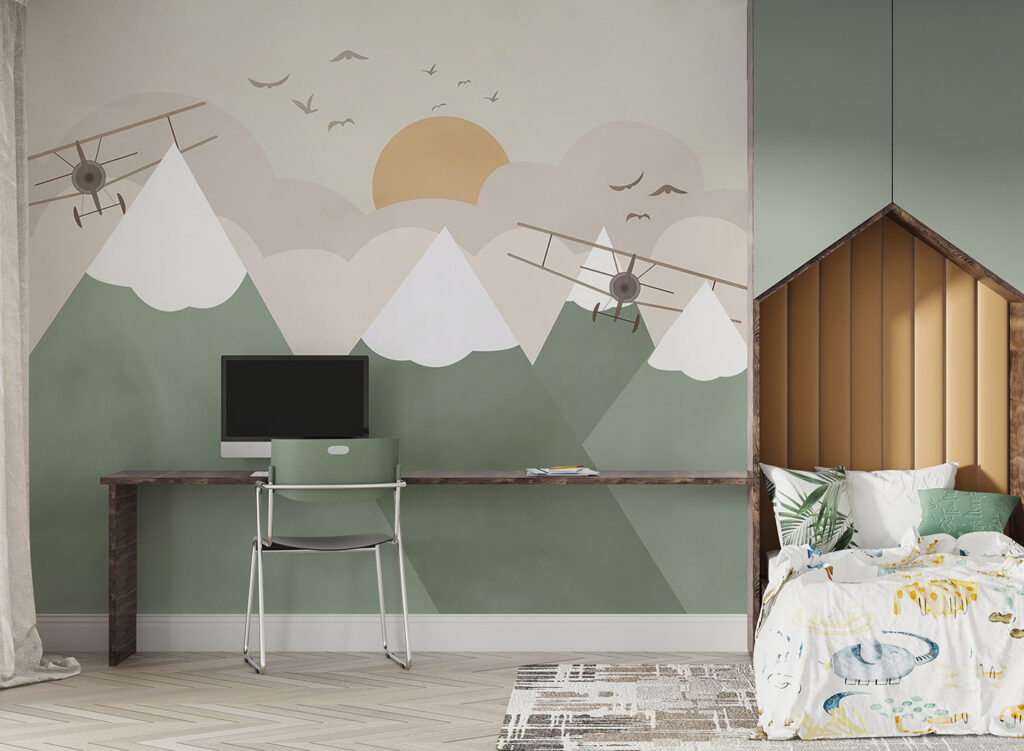 Avions et sommets verts dans un intérieur