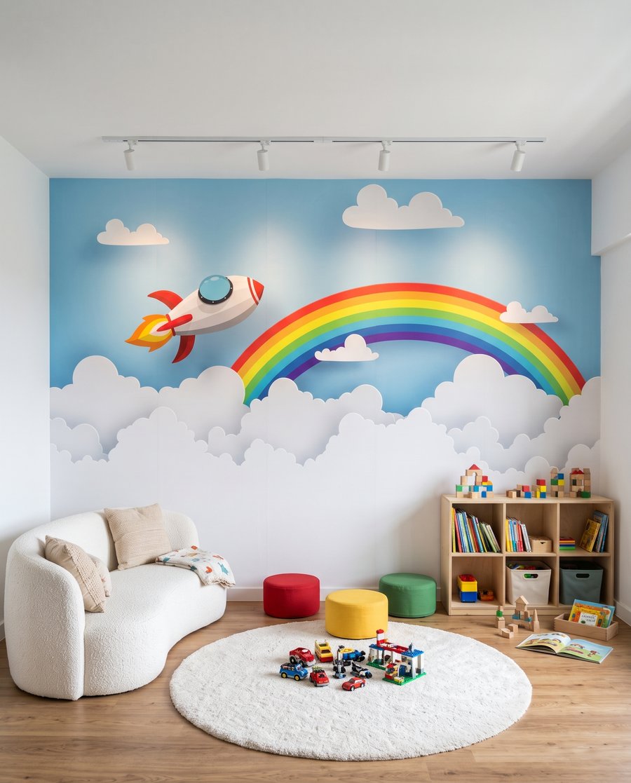 Fusée et arc-en-ciel dans un intérieur