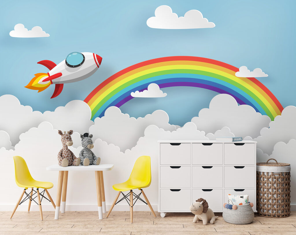 Fusée et arc-en-ciel dans un intérieur