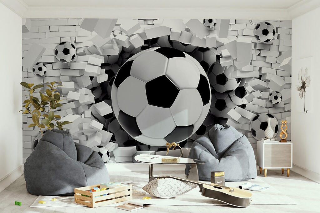 Football en trompe-l’œil dans un intérieur