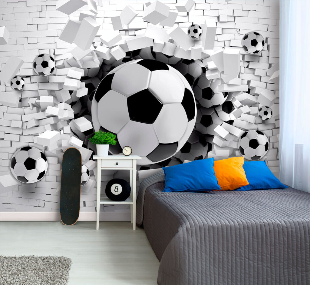 Football en trompe-l’œil dans un intérieur
