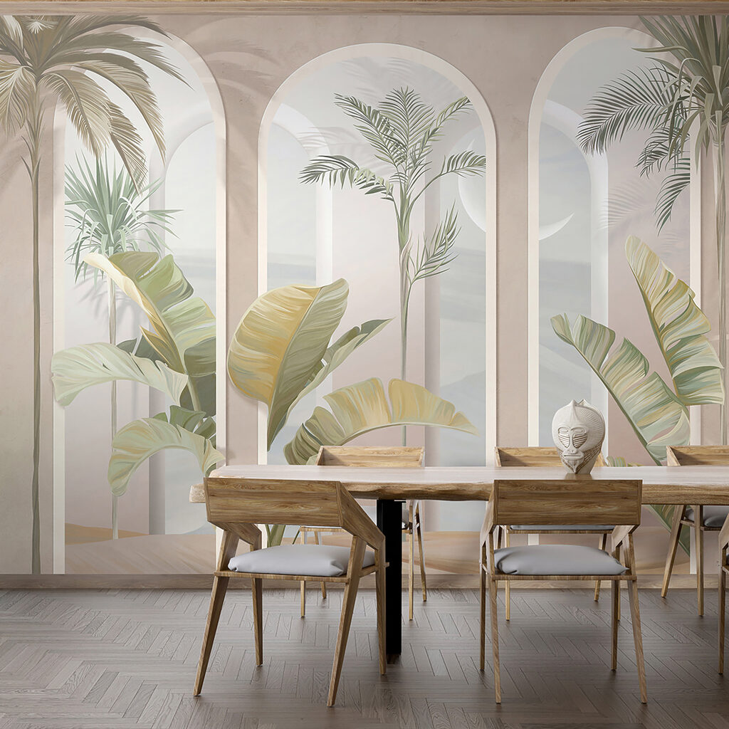 Palmiers et arcades roses — intérieur 7