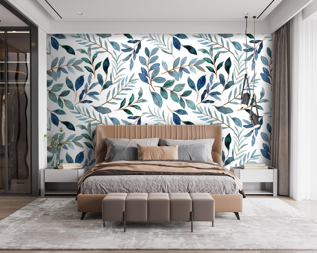 Rameaux au rythme bleu-vert dans un intérieur