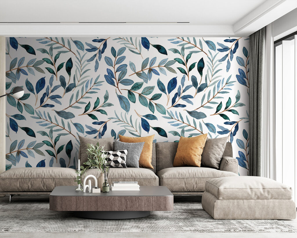 Rameaux au rythme bleu-vert dans un intérieur
