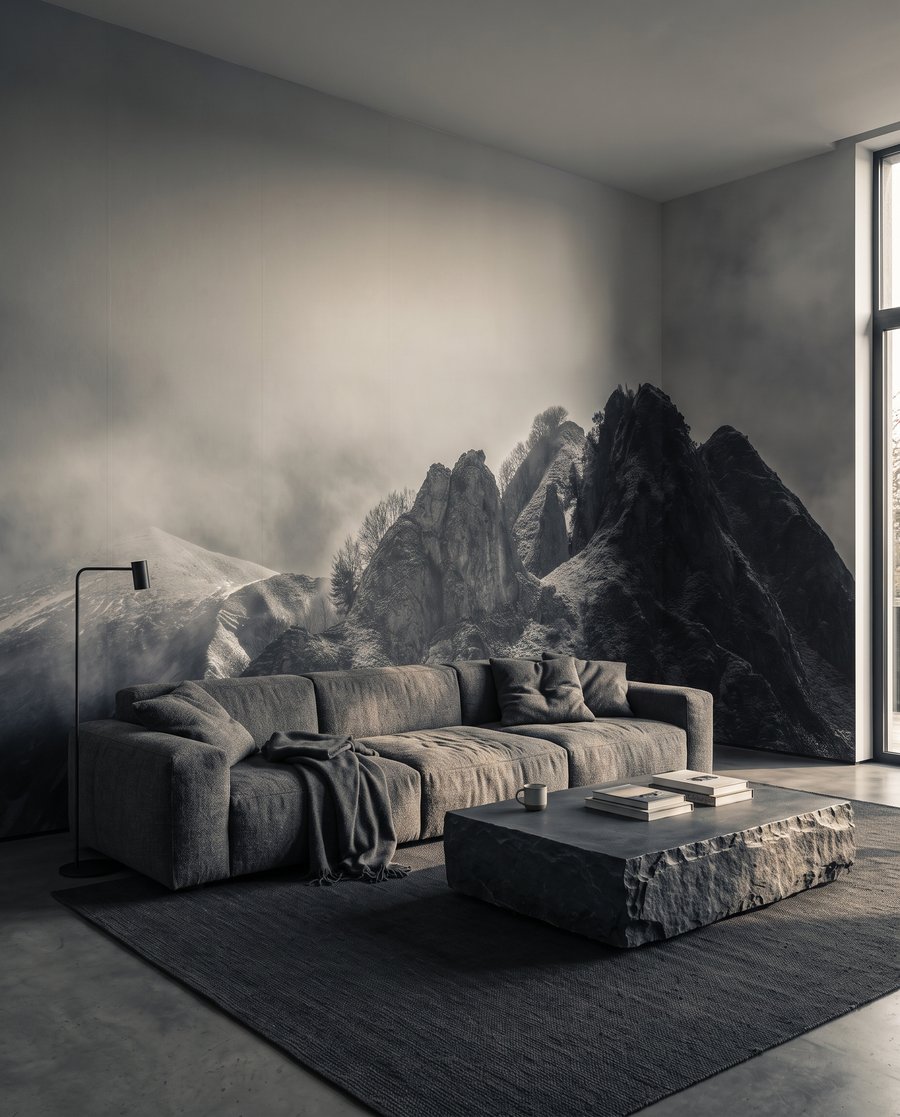 Cimes sombres embrumées dans un intérieur