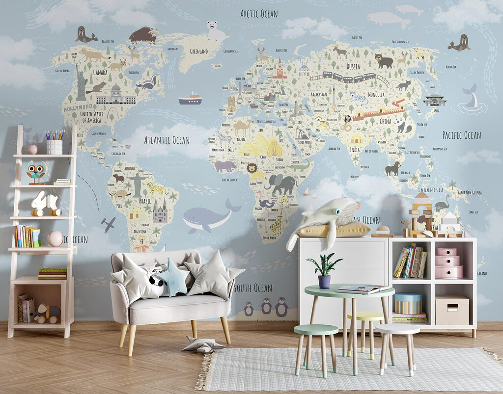Carte aux petits voyageurs dans un intérieur