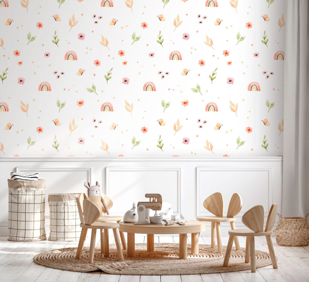 Petits arcs-en-ciel et fleurettes dans un intérieur