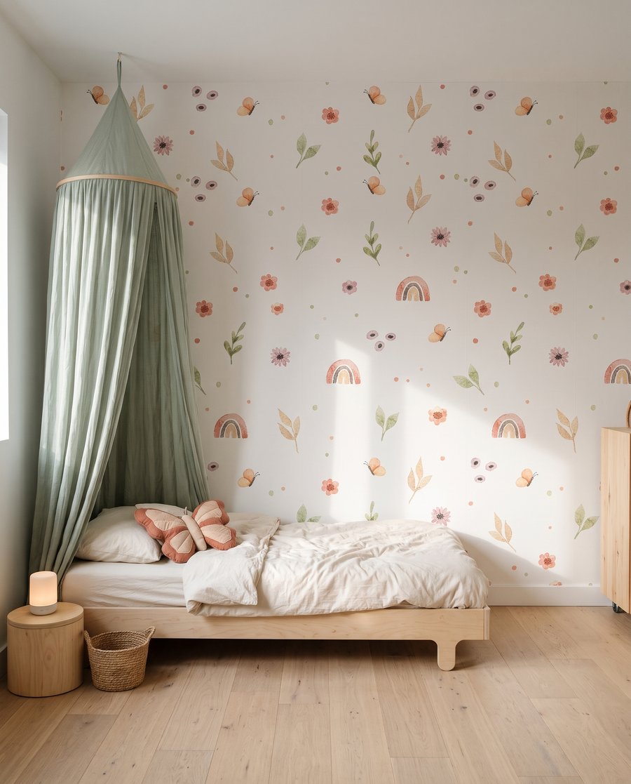 Petits arcs-en-ciel et fleurettes dans un intérieur