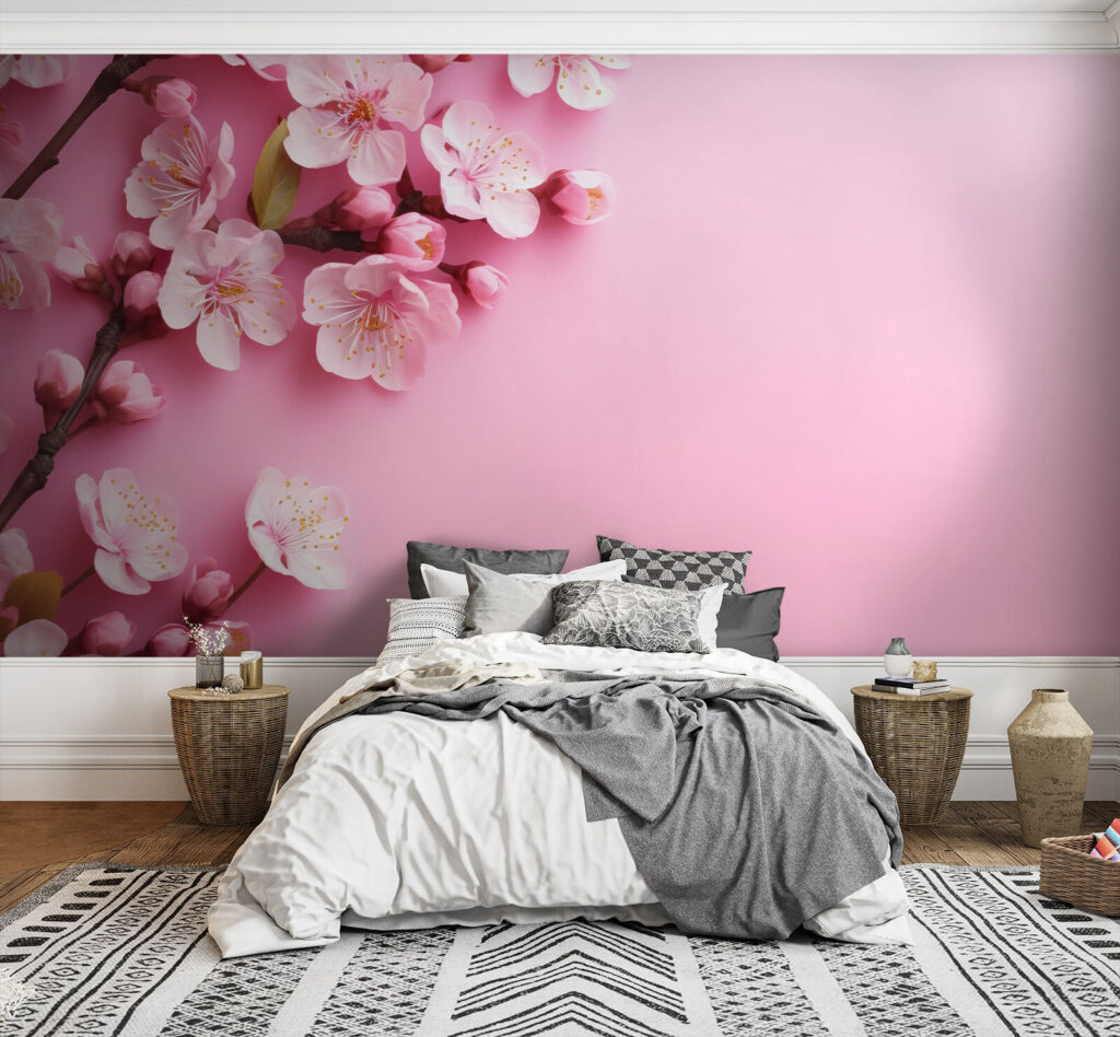 Bordure fleurie rose dans un intérieur