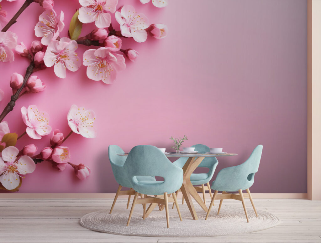 Bordure fleurie rose dans un intérieur