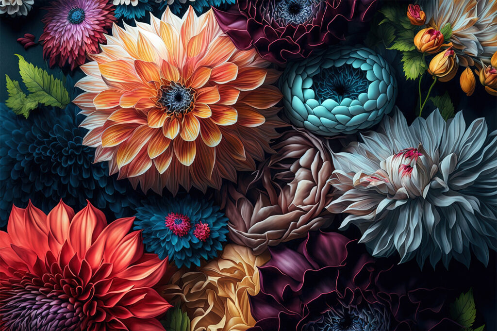 Fleurs hautes en couleur — motif complet