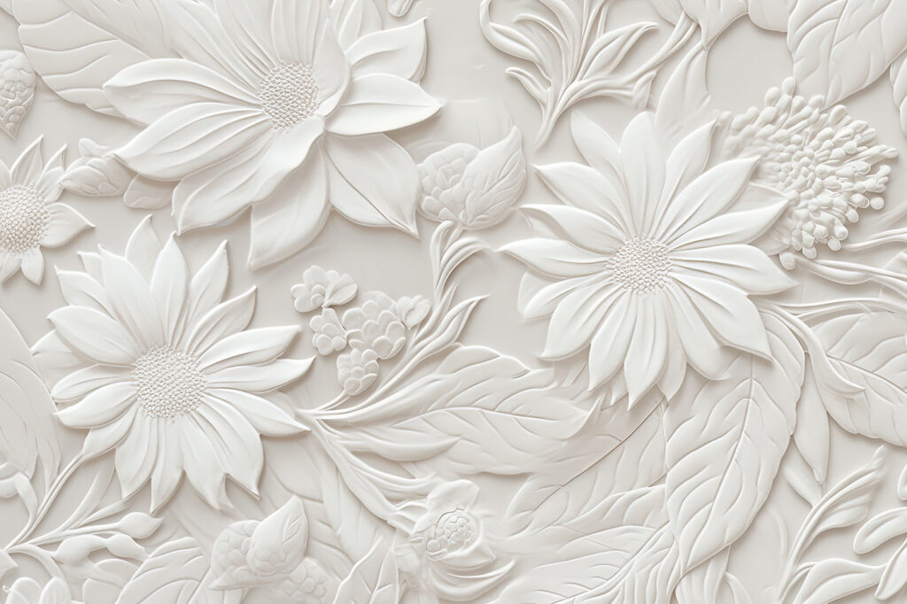 Fleurs blanches sculpturales — motif complet