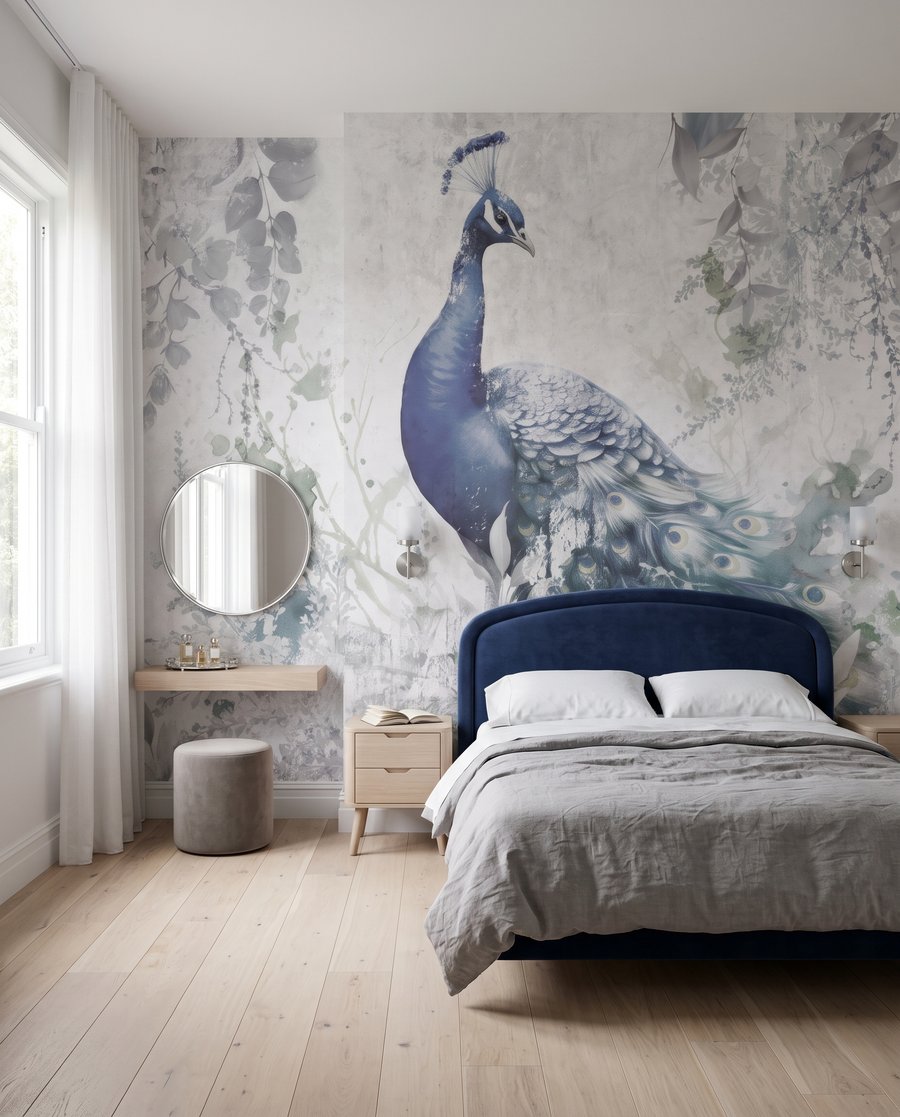 Paon dans la brume dans un intérieur