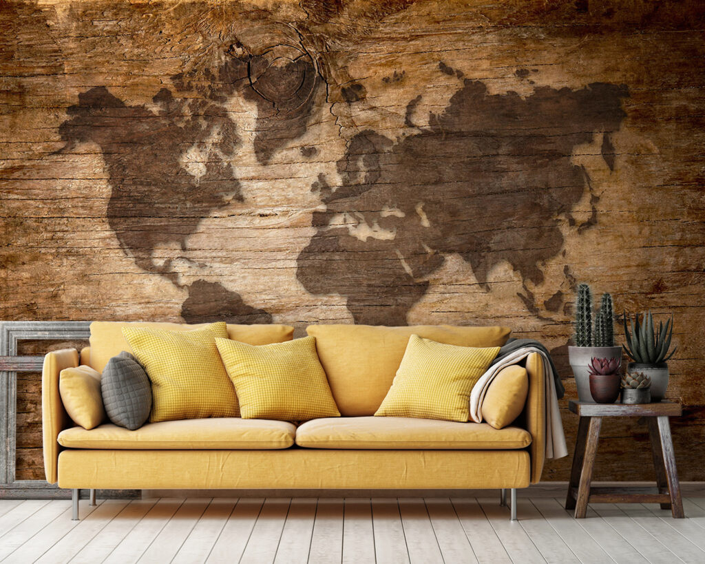 Mappemonde effet bois — intérieur 1