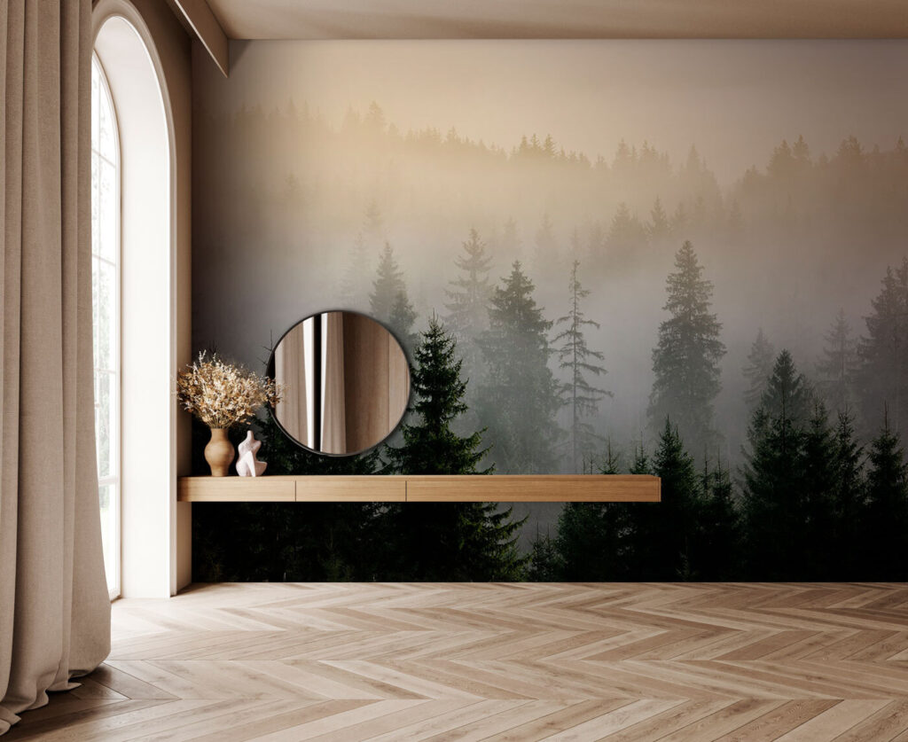 Forêt au petit matin dans un intérieur
