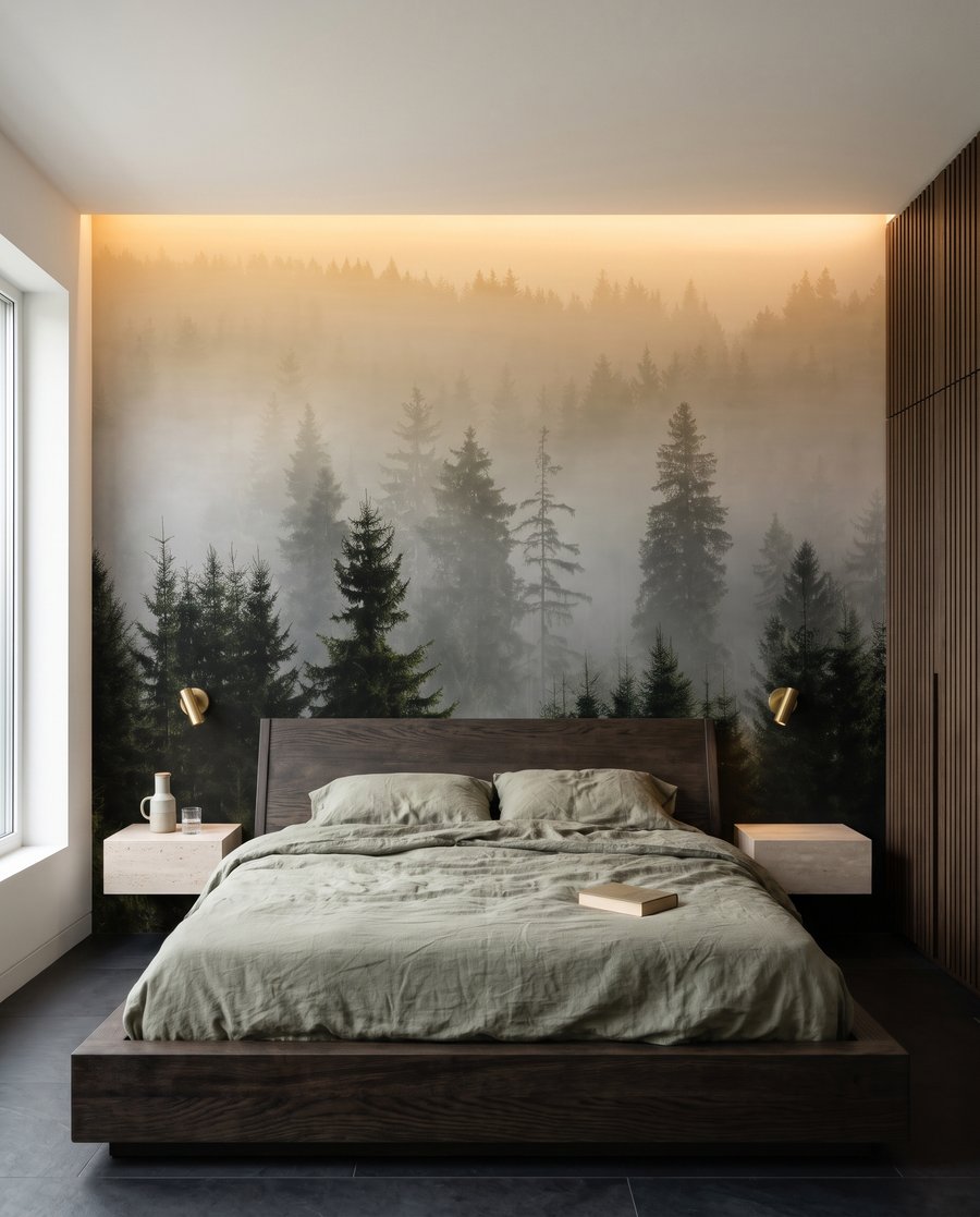 Forêt au petit matin dans un intérieur