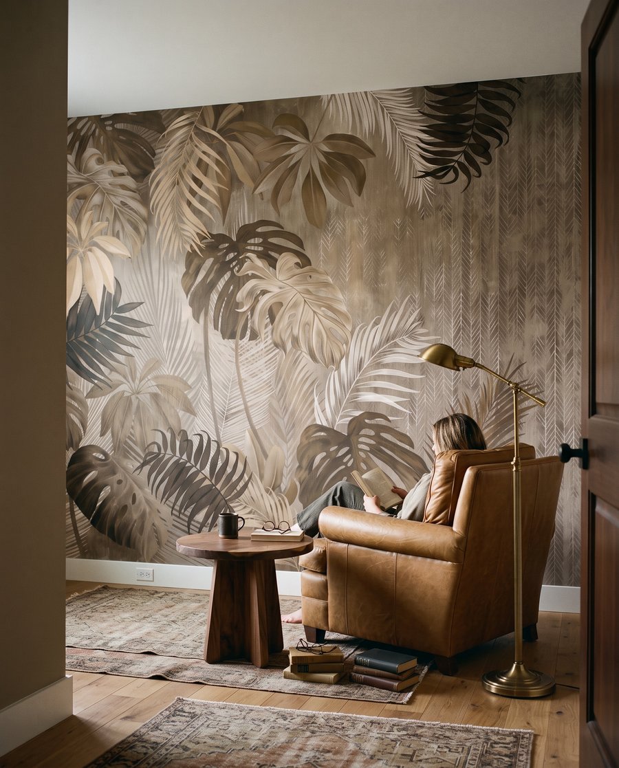 Feuilles aux ombres brunes dans un intérieur