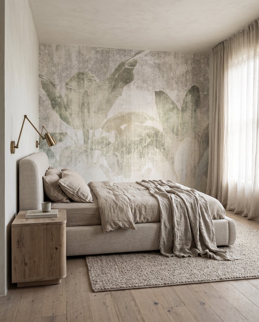 Feuilles voilées de blanc dans un intérieur