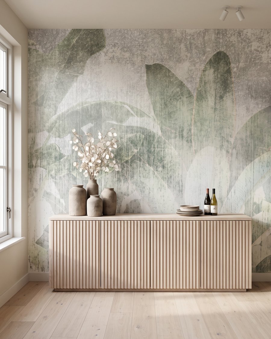 Feuilles voilées de blanc dans un intérieur