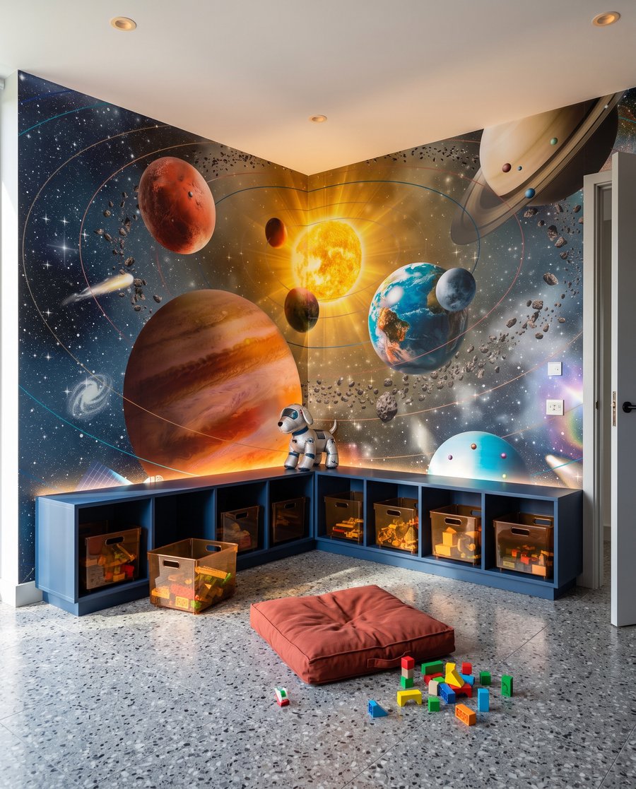 Planètes autour du soleil dans un intérieur