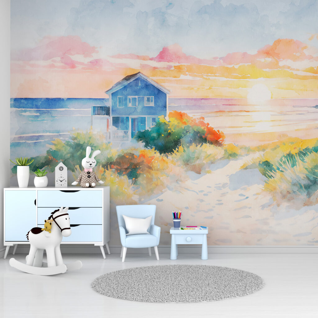 Maison bleue des dunes dans un intérieur