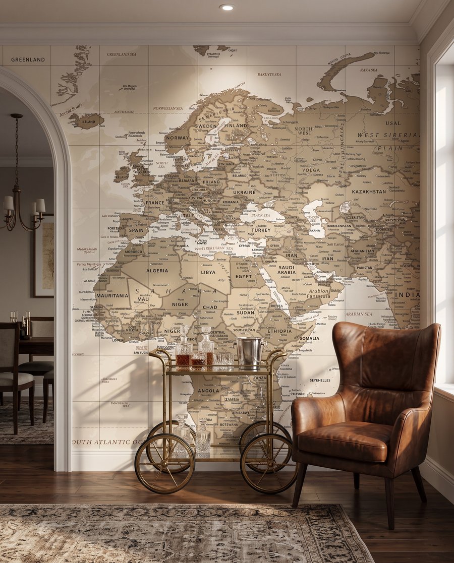 Mappemonde aux tons anciens dans un intérieur