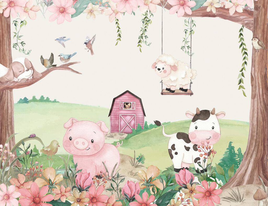 Ferme à l’aquarelle — motif complet