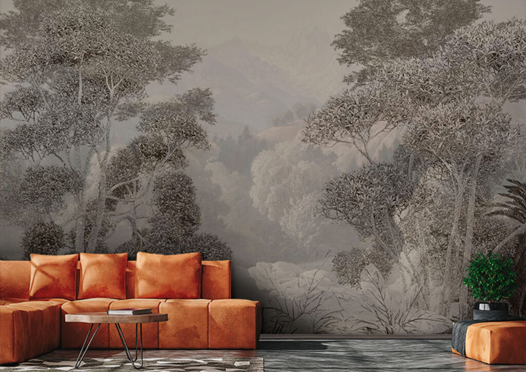 Rive boisée du vallon dans un intérieur