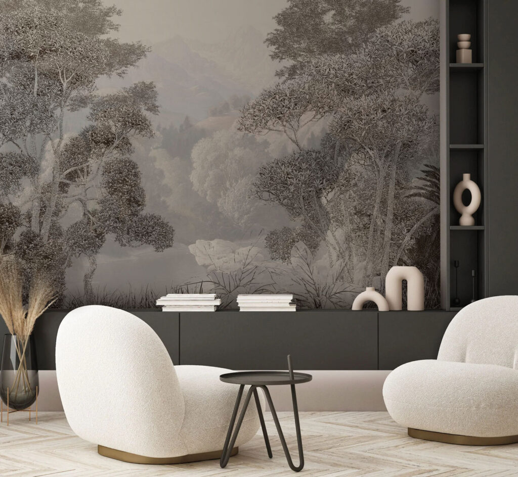 Rive boisée du vallon dans un intérieur