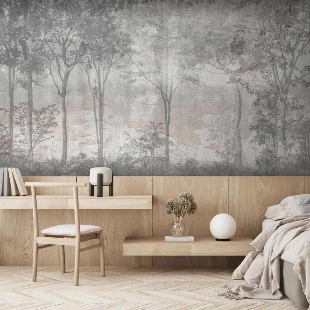 Troncs dans la brume dans un intérieur