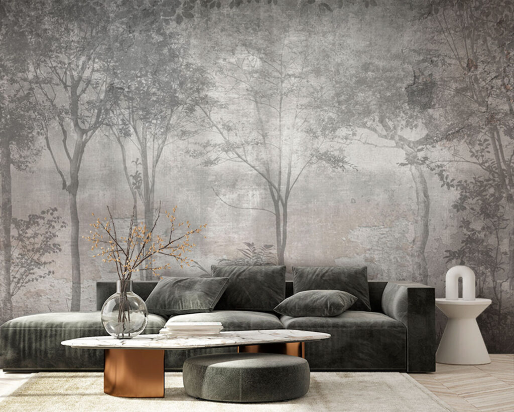 Troncs dans la brume dans un intérieur
