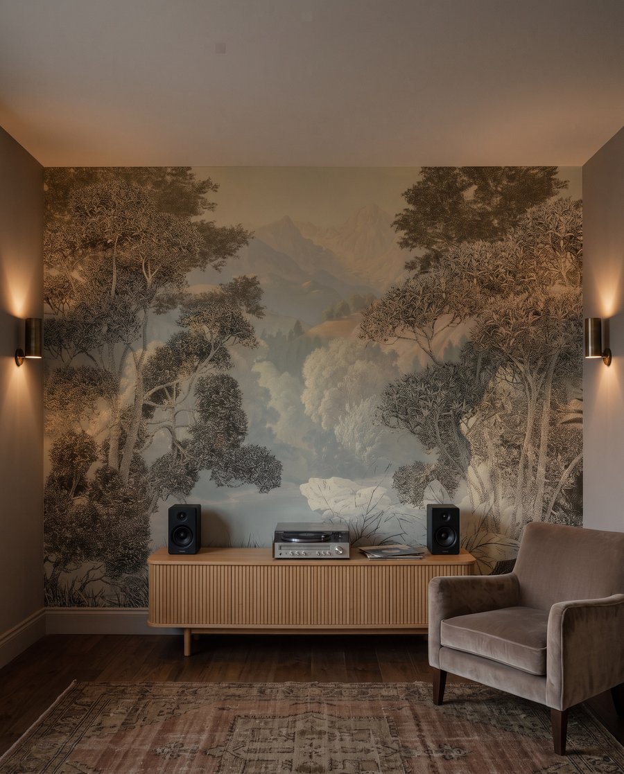 Rive boisée du vallon dans un intérieur