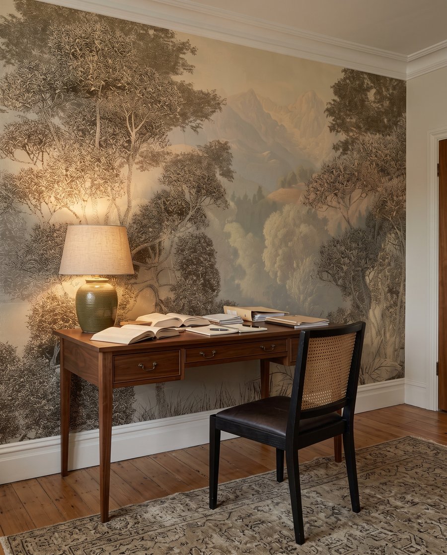 Rive boisée du vallon dans un intérieur