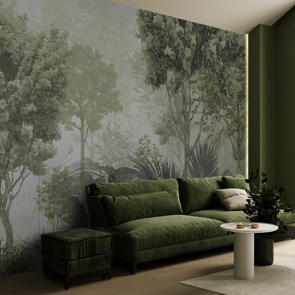 Forêt verte au matin dans un intérieur