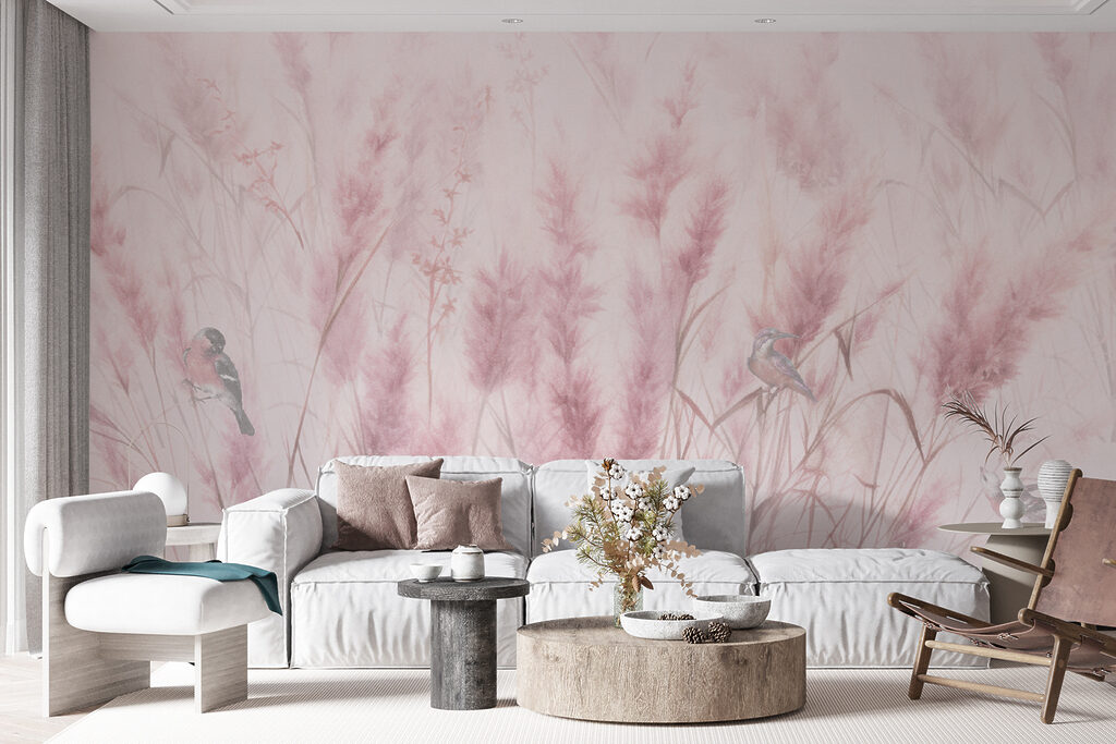 Douces graminées roses dans un intérieur
