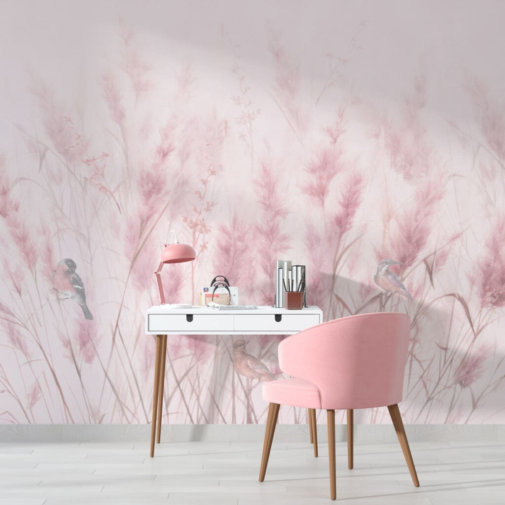 Douces graminées roses dans un intérieur