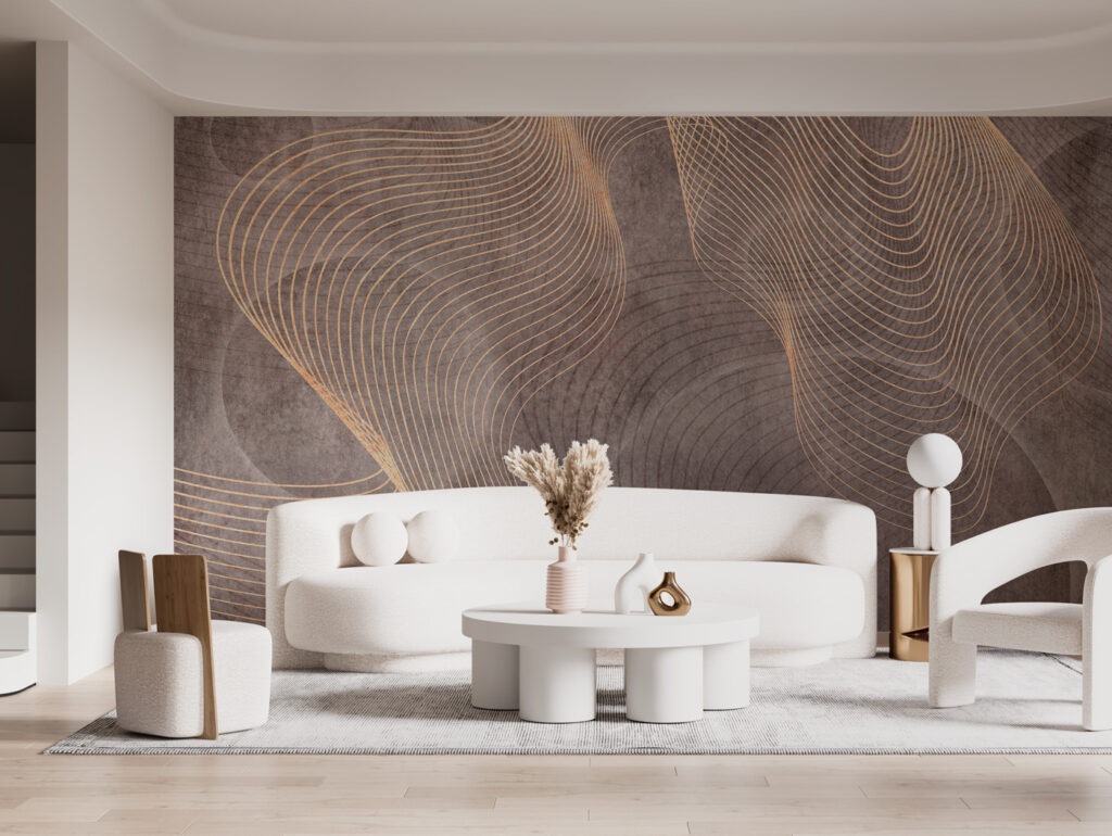 Fusion de lignes dorées dans un intérieur