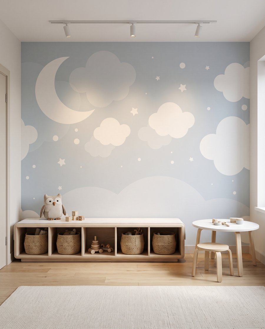 Lune et nuages bleus dans un intérieur
