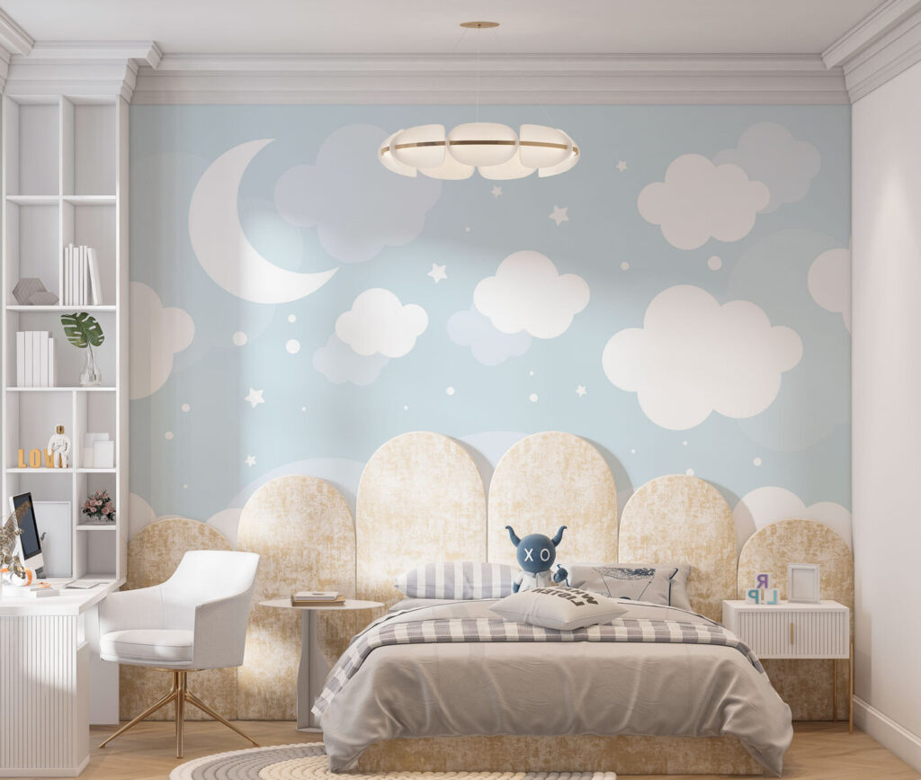 Lune et nuages bleus dans un intérieur